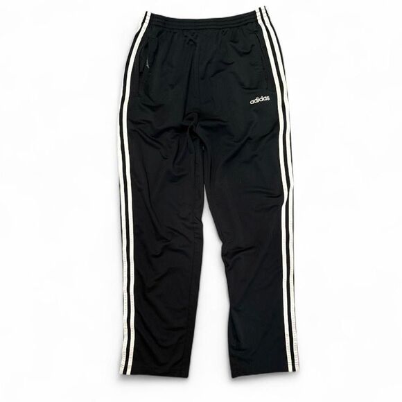 Vintage Adidas Track Pants Mens Large Black Snap Button Tearaway 3-Stripes Y2K - Picture 1 of 10